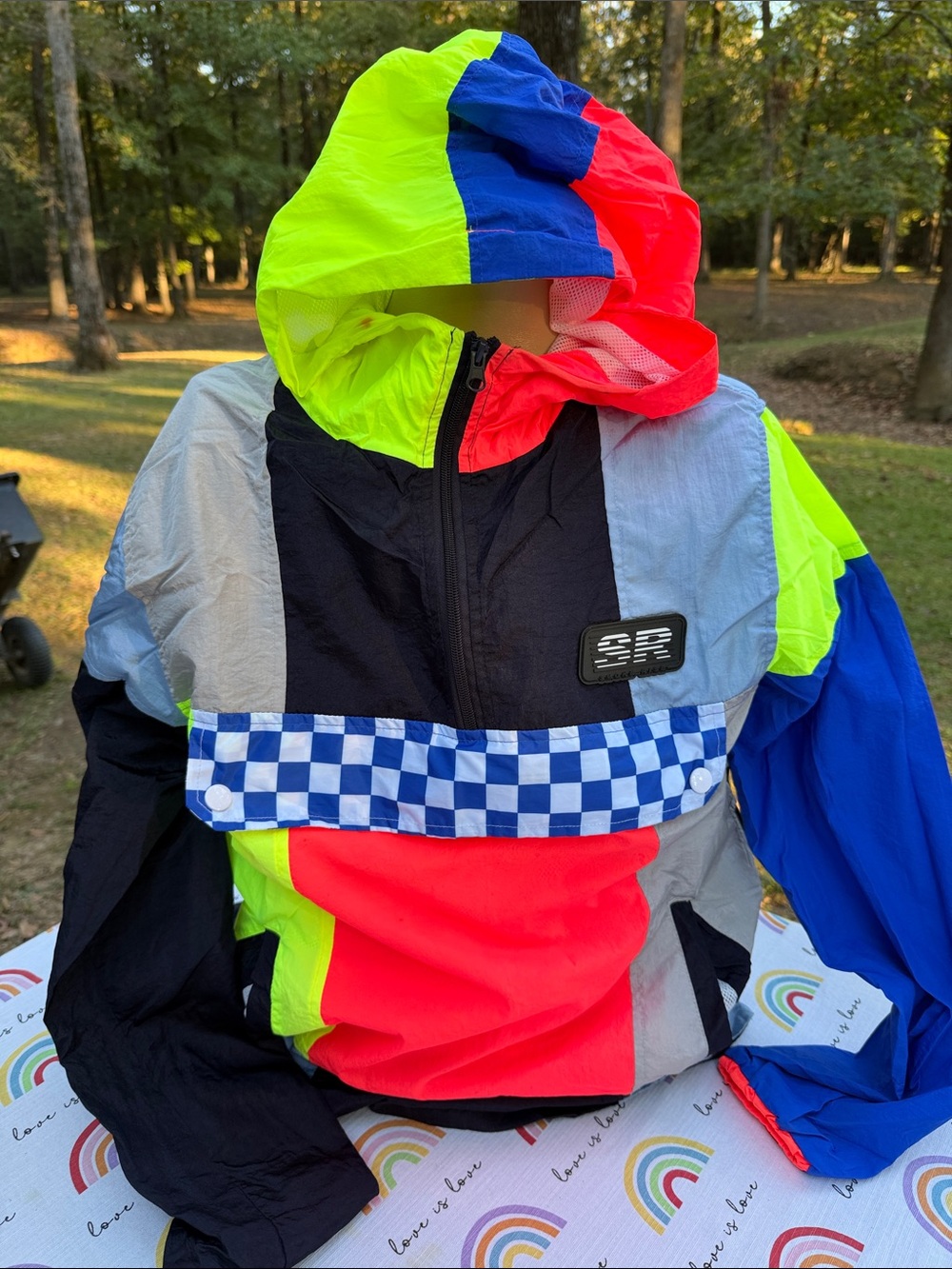 Men's Neon Colorblock Hooded Windbreaker Jacket